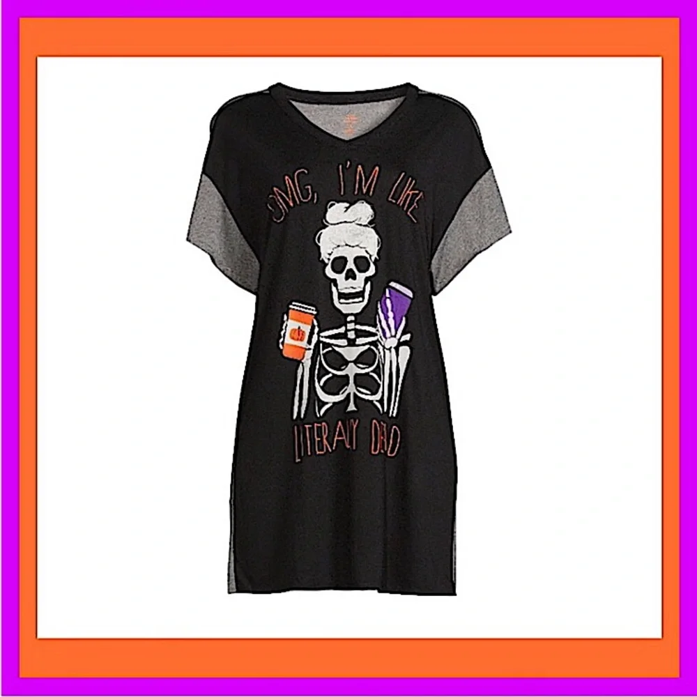 New! Black Skull Oversized Sleep Tee - Picture 1 of 5